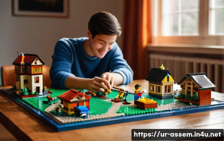 레고 조립의 스트레스 해소 효과 - **Prompt:** A serene, cozy indoor scene bathed in warm, soft afternoon light. An adult, male or fema...